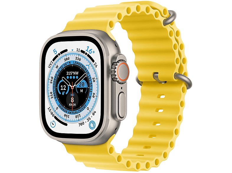 APPLE ULTRA GPS+CEL 49 TITANIUM W YELLOW OCEAN Smartwatch Titan Elastomer, 130 - 200 mm, Armband: Gelb, Gehäuse: Titan