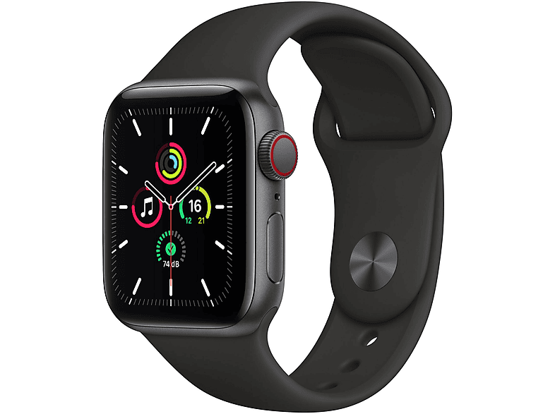 APPLE SE GPS+CEL 40 SPACE GRAY ALU BLK Smartwatch Aluminium Fluorelastomer, 130 - 200 mm, Armband: Schwarz, Gehäuse: Space Grau