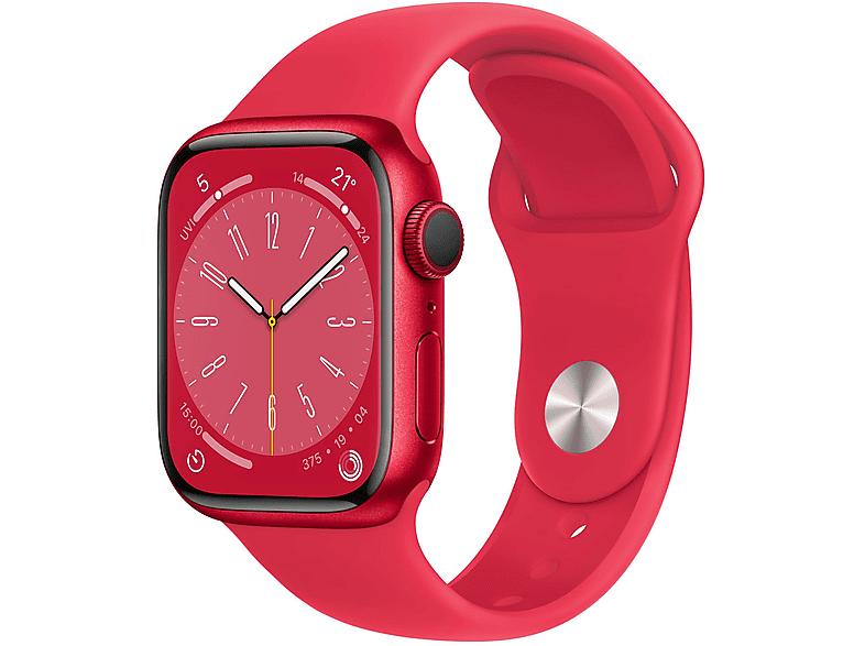APPLE S8 GPS 41 RED ALU W RED SPORT REG Smartwatch Aluminium Fluorelastomer, 130 - 200 mm, Armband: (PRODUCT)RED, Gehäuse: (PRODUCT)RED