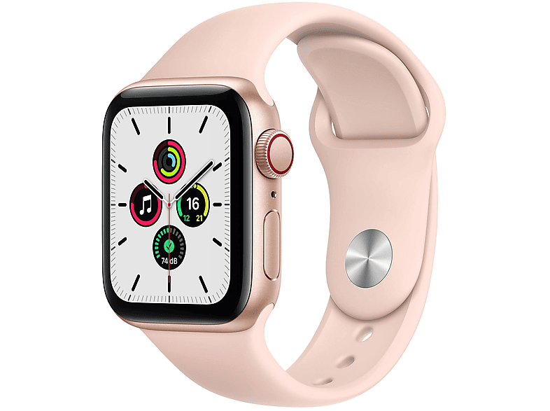 APPLE SE GPS+CEL 40 GOLD ALU PINK SAND SPORT Smartwatch Aluminium Fluorelastomer, 130 - 200 mm, Armband: Pink Sand, Gehäuse: Gold