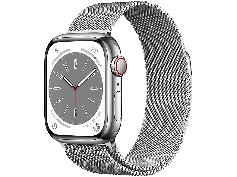 APPLE S8 GPS+CEL 130 Silber Gehäuse: STAINL 200 Silber, - MILANESE Milanaise, 41 ST Edelstahl mm, Smartwatch WITH SIL Armband: SIL W