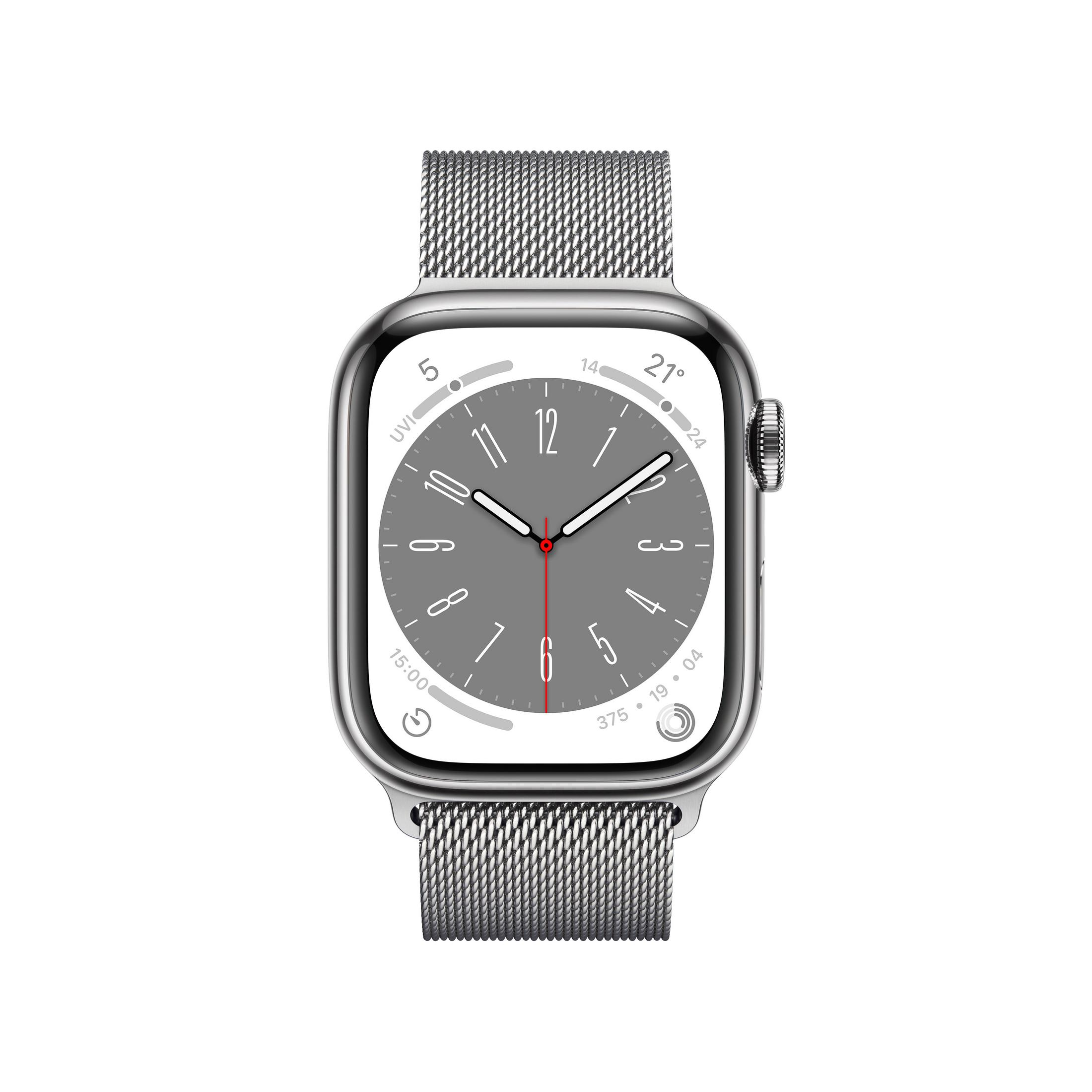 APPLE S8 GPS+CEL 130 Silber Gehäuse: STAINL 200 Silber, - MILANESE Milanaise, 41 ST Edelstahl mm, Smartwatch WITH SIL Armband: SIL W
