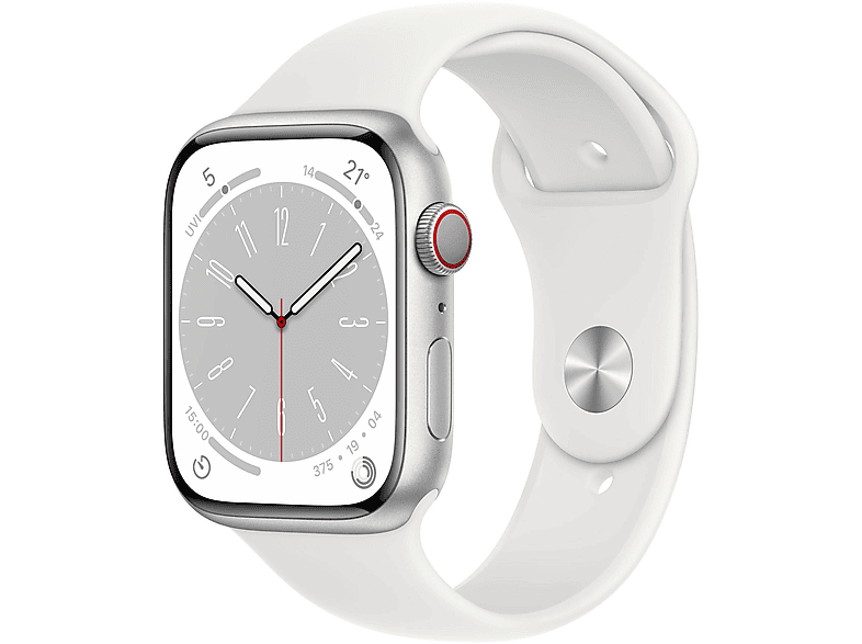APPLE S8 GPS+CEL 45 SIL SPORT W Weiß, mm, - Gehäuse: Silber REG Armband: Smartwatch WHITE Aluminium Fluorelastomer, 220 140 ALU