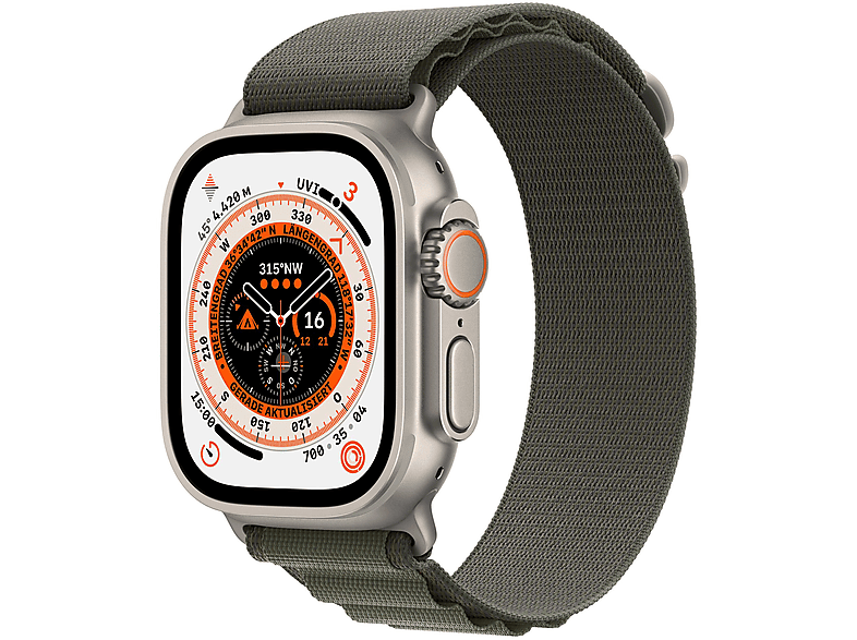 APPLE ULTRA GPS+CEL 49 TIT W GREEN ALPINE MEDIUM Smartwatch Titan Gewebe, 145 - 190 mm, Alpine Grün
