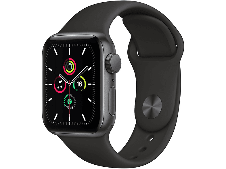 APPLE SE GPS 40 SPACE GRAY ALU BLK SPORT Smartwatch Aluminium Fluorelastomer, 130 - 200 mm, Space Grau/Schwarz