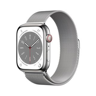 APPLE S8 GPS+CEL 45 SIL STAINL ST W SIL MILANESE Smartwatch Edelstahl Milanaise, 140 - 220 mm, Armband: Silber, Gehäuse: Silber