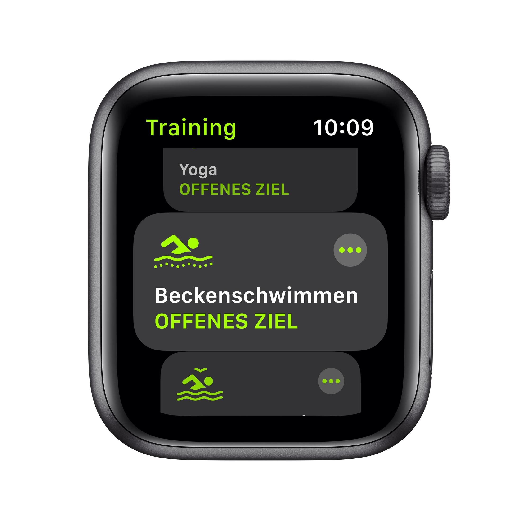 Apple Watch-Bildschirm, der die Trainingsoptionen zeigt.