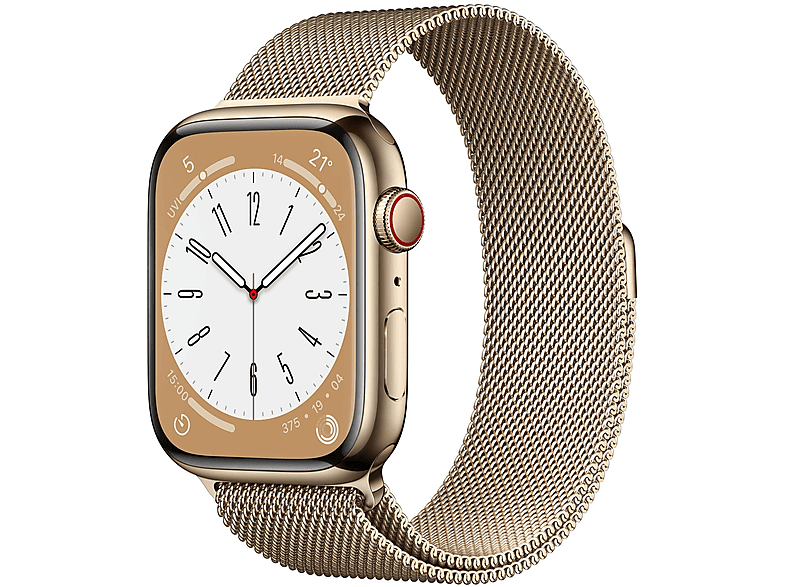 APPLE S8 GPS+CEL 45 GOLD STAINL ST W GOLD MILANESE Smartwatch Edelstahl Milanaise, 140 - 220 mm, Armband: Gold, Gehäuse: Gold