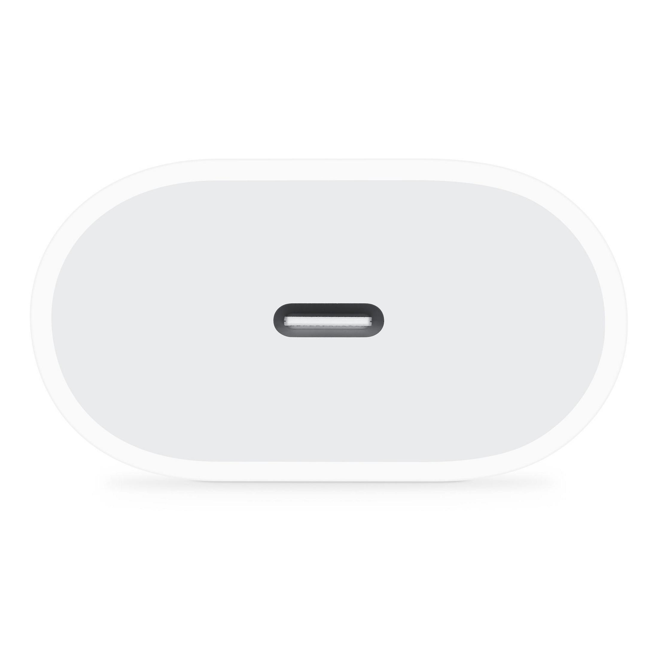 Biały adapter ładowania z portem USB-C, widok z góry.