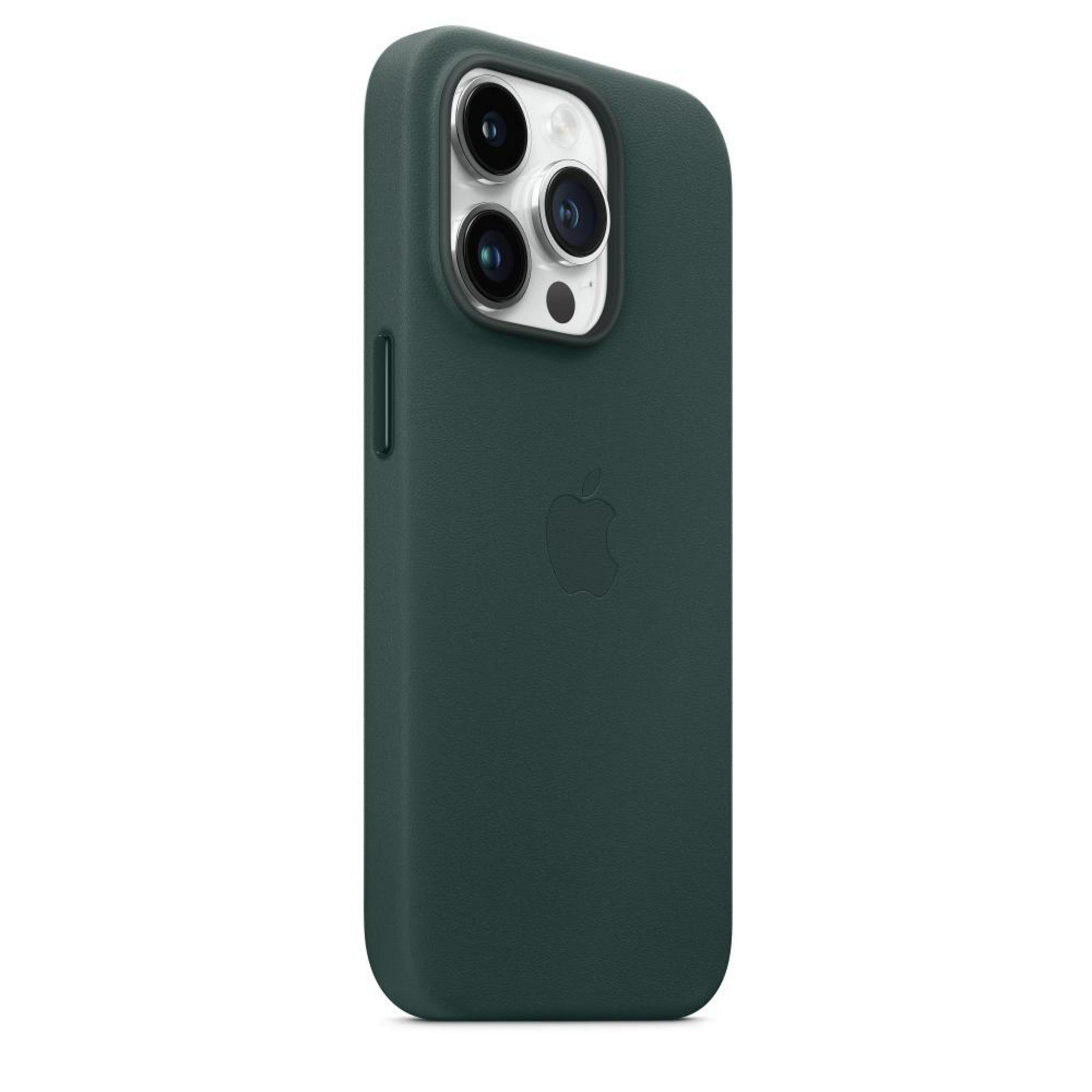 Green phone case with Apple logo and camera lenses.