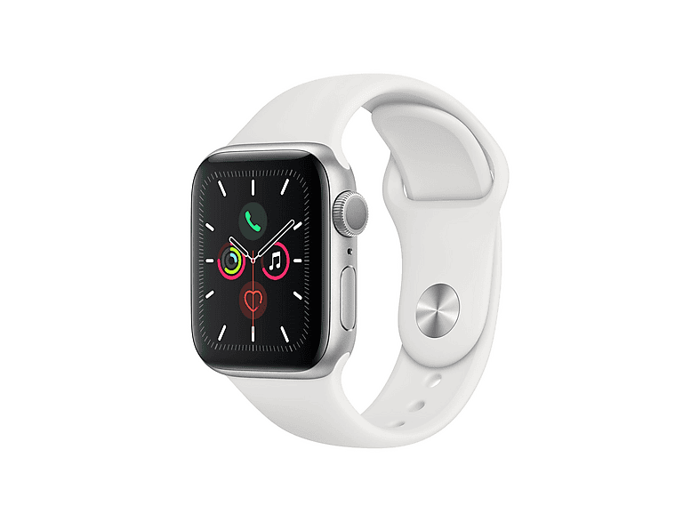 APPLE S5 GPS 40MM SILVER ALU WHITE SPORT BAND Smartwatch Aluminium Fluorelastomer, 130 - 200 mm, Armband: Weiß, Gehäuse: Silber