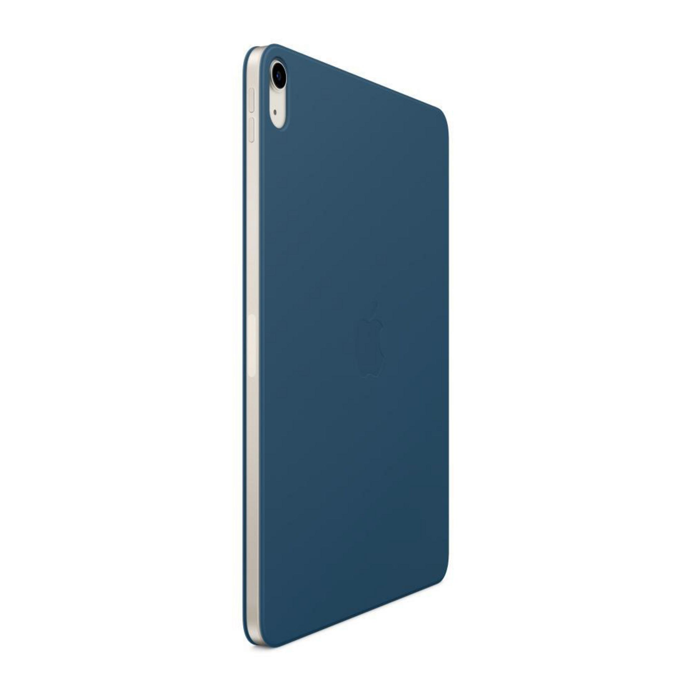 Coque bleue pour iPad. La tablette est dans un étui de protection, en angle.