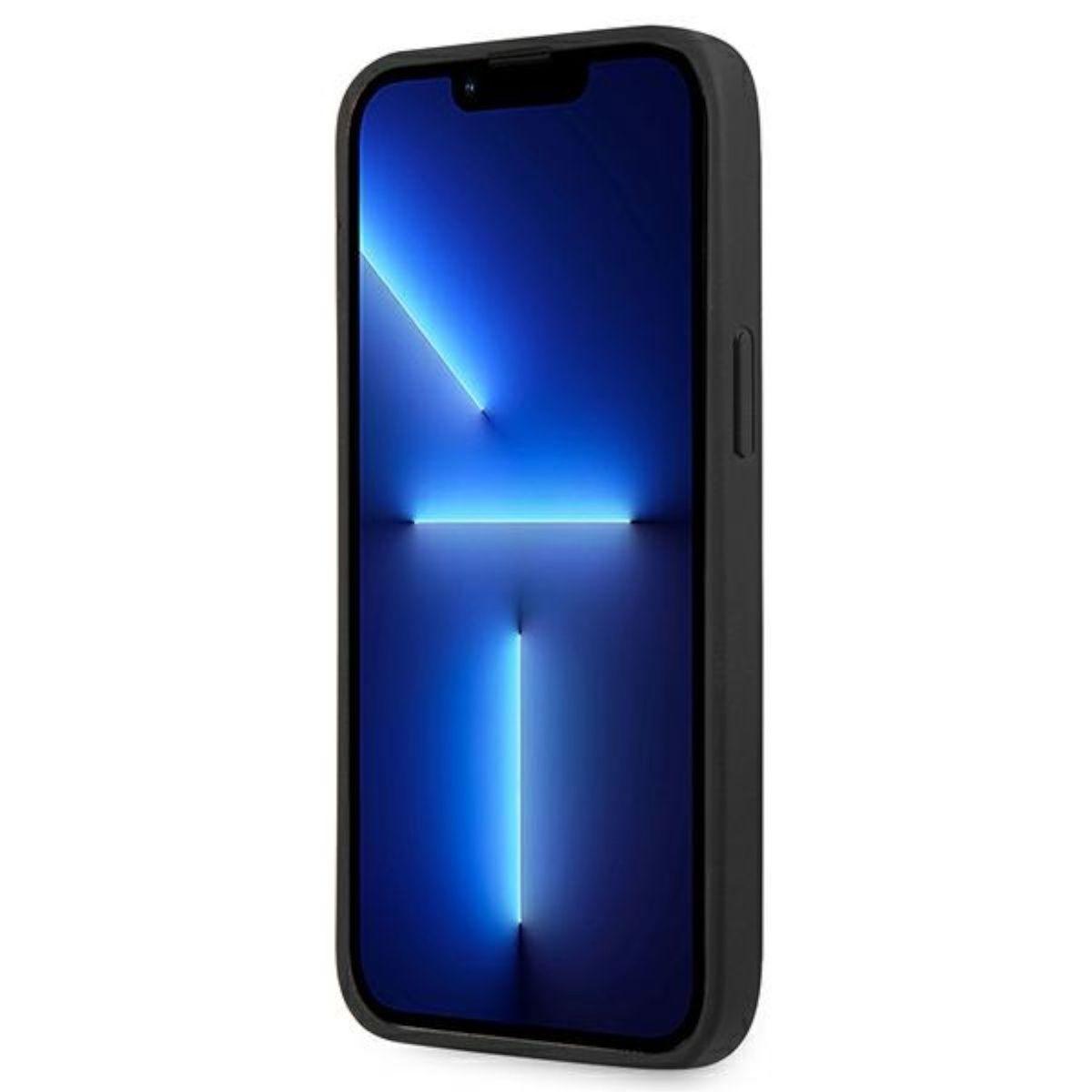 Schwarze Handyhülle mit einem Telefon, das einen blauen Farbverlauf anzeigt.