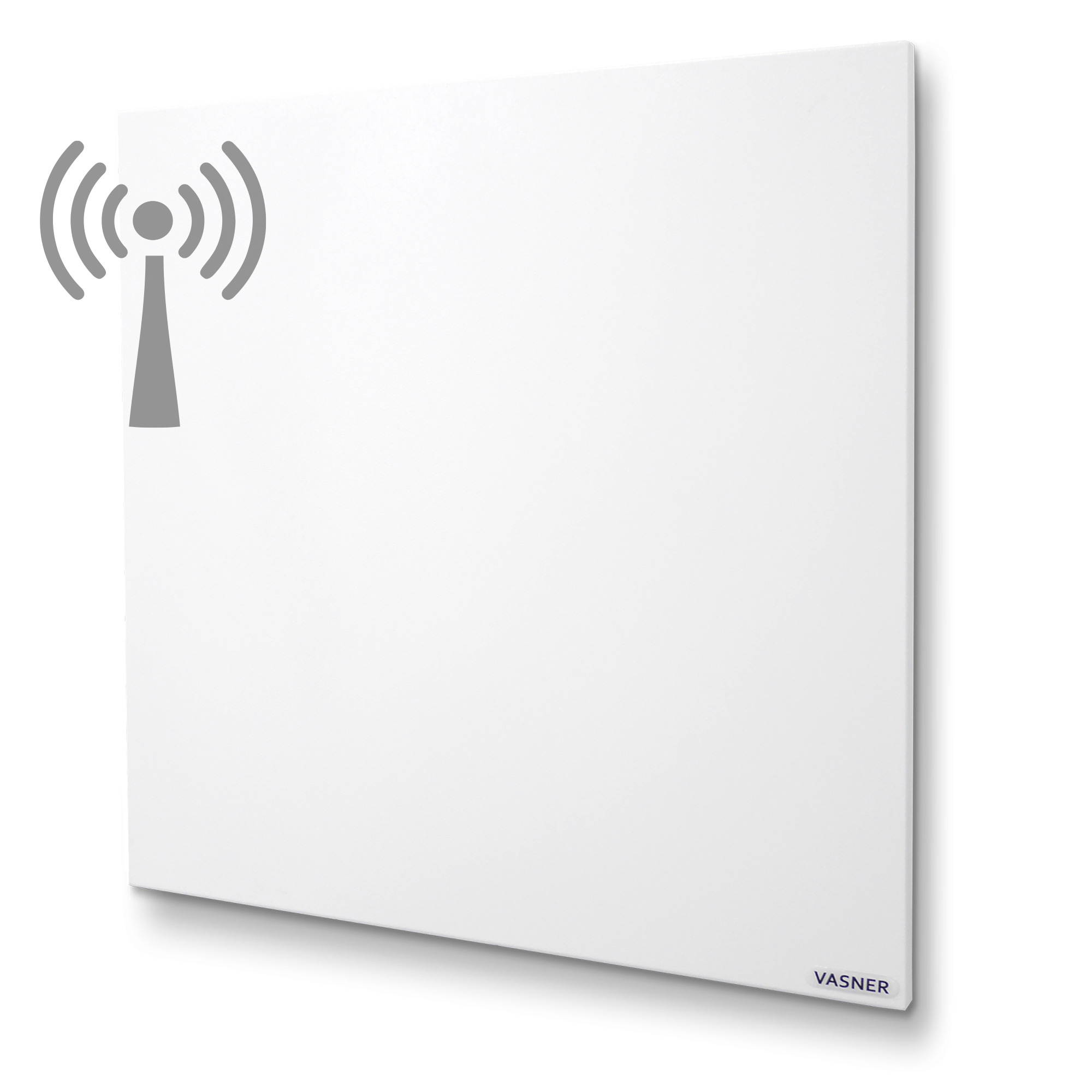 Weißer Wandheizkörper mit WLAN-Symbol. Einfaches Design.