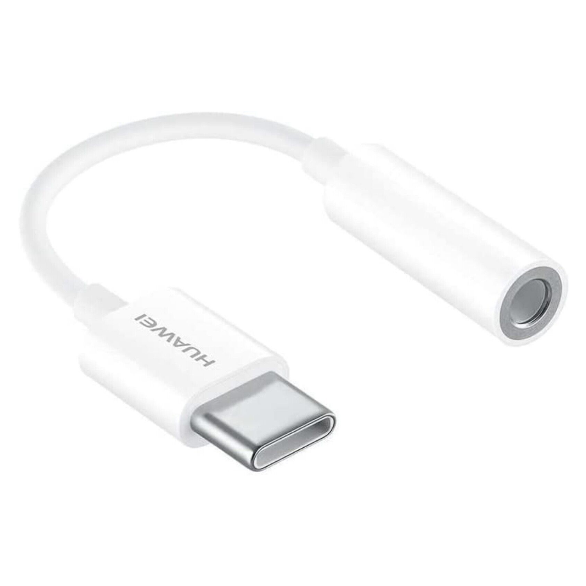 Ein weißer Huawei USB-C-zu-3,5-mm-Kopfhöreradapter.