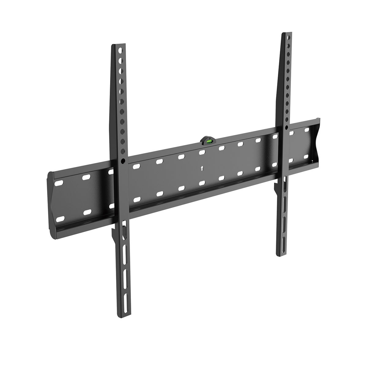Soporte de TV negro, un fondo blanco.