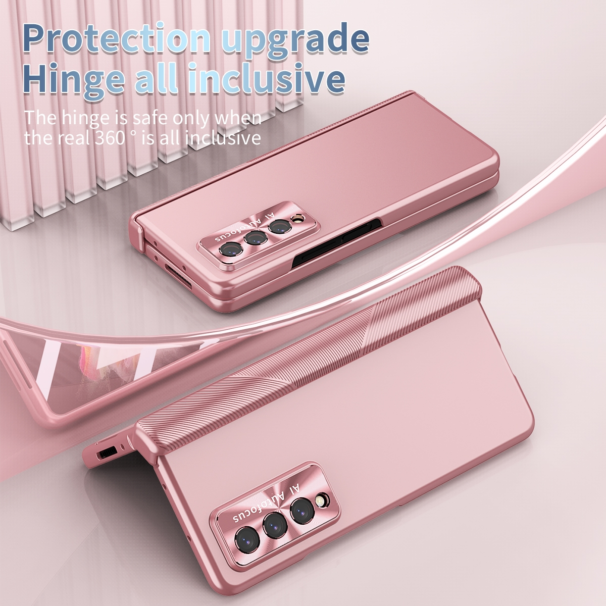 Hülle & Vollschutz Z 5G, Samsung, Cover, WIGENTO Linsenschutz, Magnetische Pink Full Galaxy Fold3 + Stift