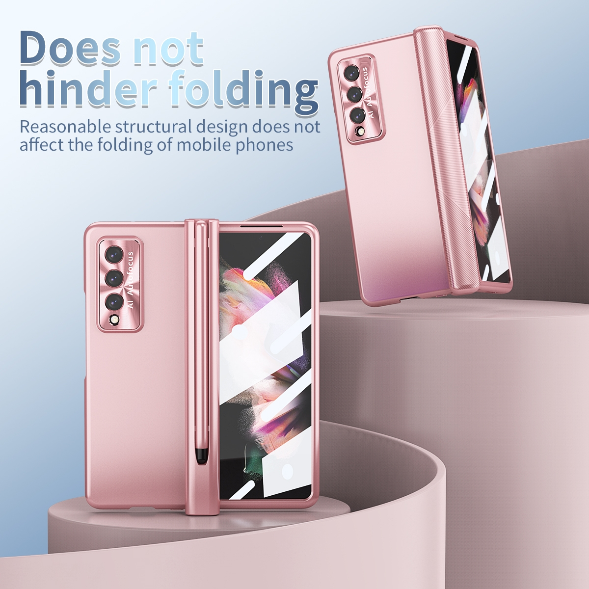 Stift Z Samsung, 5G, WIGENTO Cover, + Vollschutz & Fold3 Hülle Linsenschutz, Full Magnetische Galaxy Pink