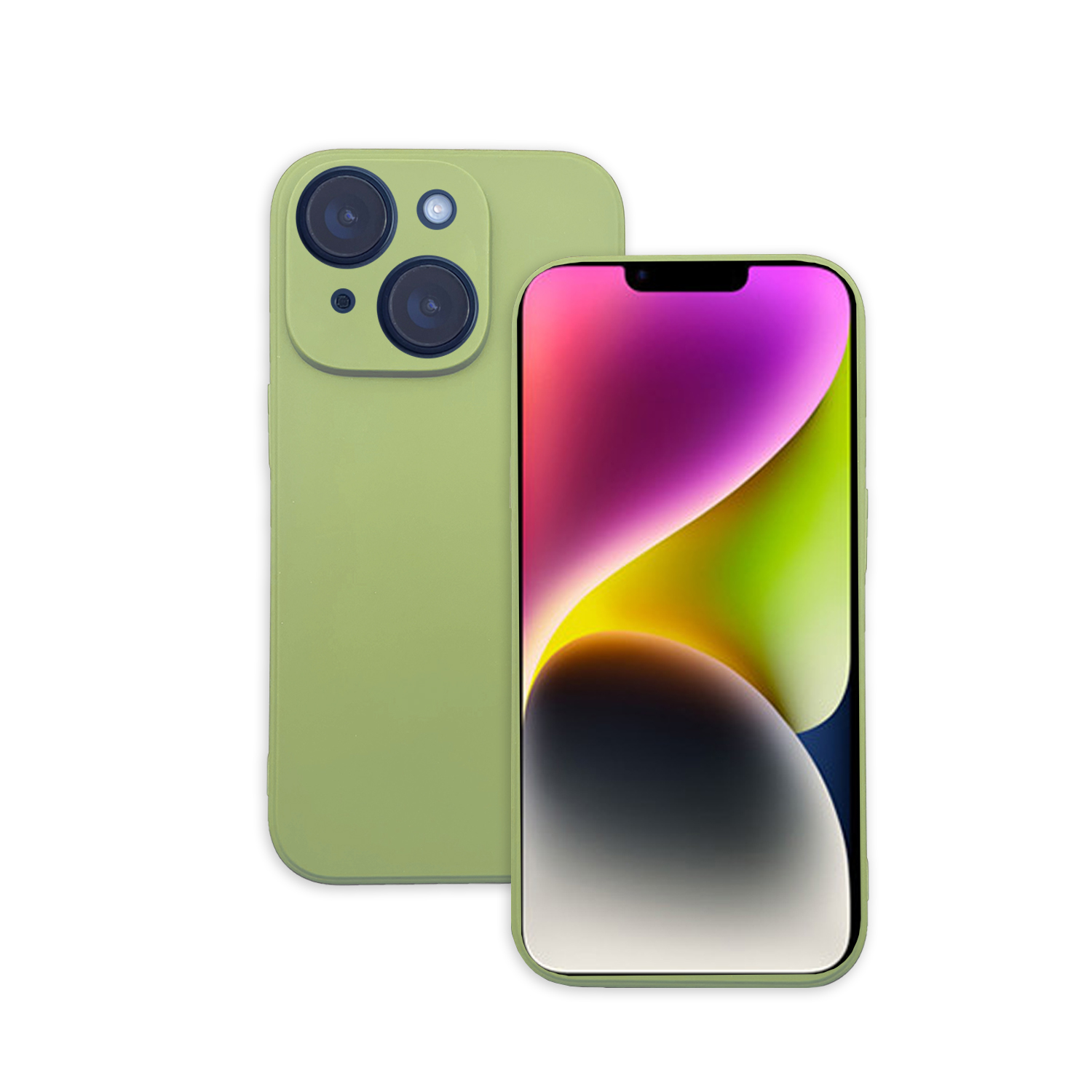 Grünes iPhone mit Dreifach-Kamera auf der Rückseite und Bildschirm mit Farbverlauf.