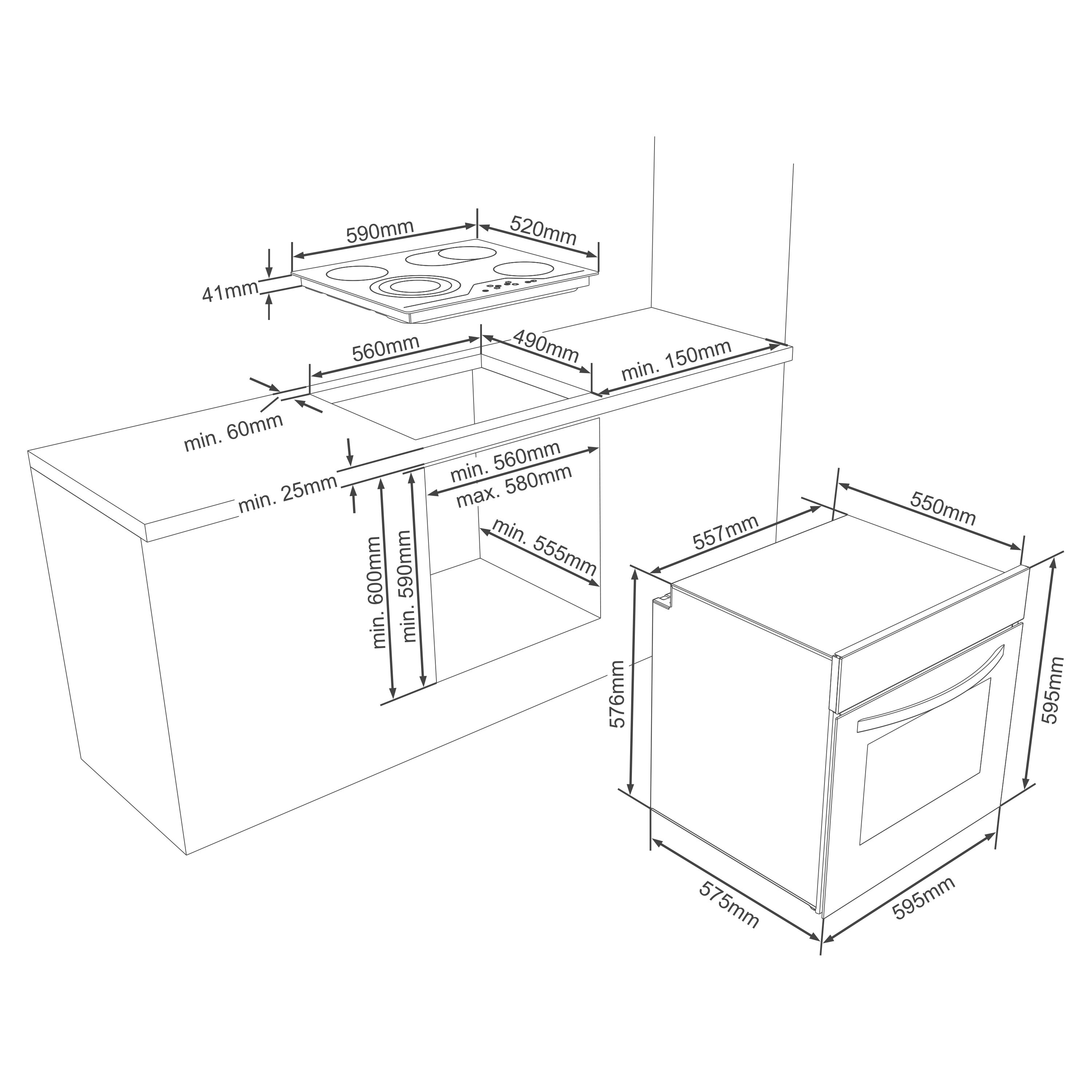 A, ECH65A-B, Einbauherdset Liter) (Glaskeramikkochfeld, 65 TELEFUNKEN