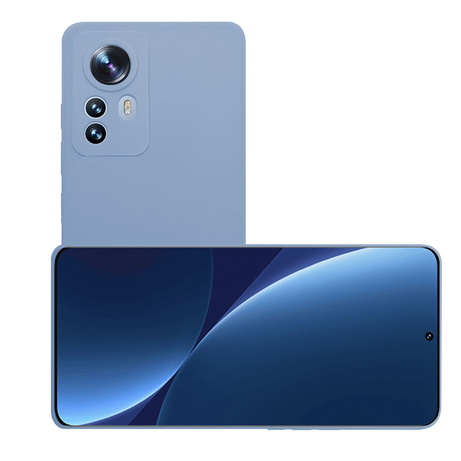 Blaues Xiaomi-Telefon mit Kameraausbuchtung, ein weiteres liegt flach.