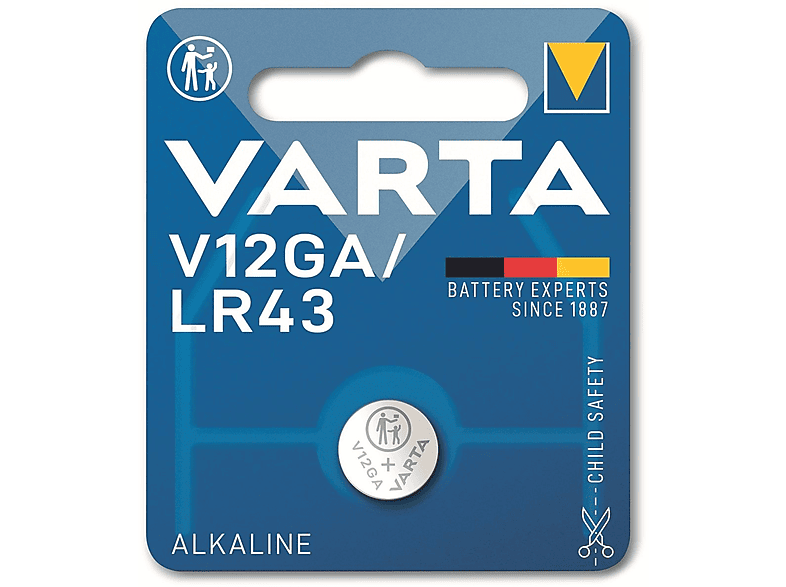 Blister) Volt, Mando Distancia LR43 Fotobatterie, Fotobatterie AlMn, VARTA Electronics 1.5 (1er 1,5V V12GA 0.08 Ah
