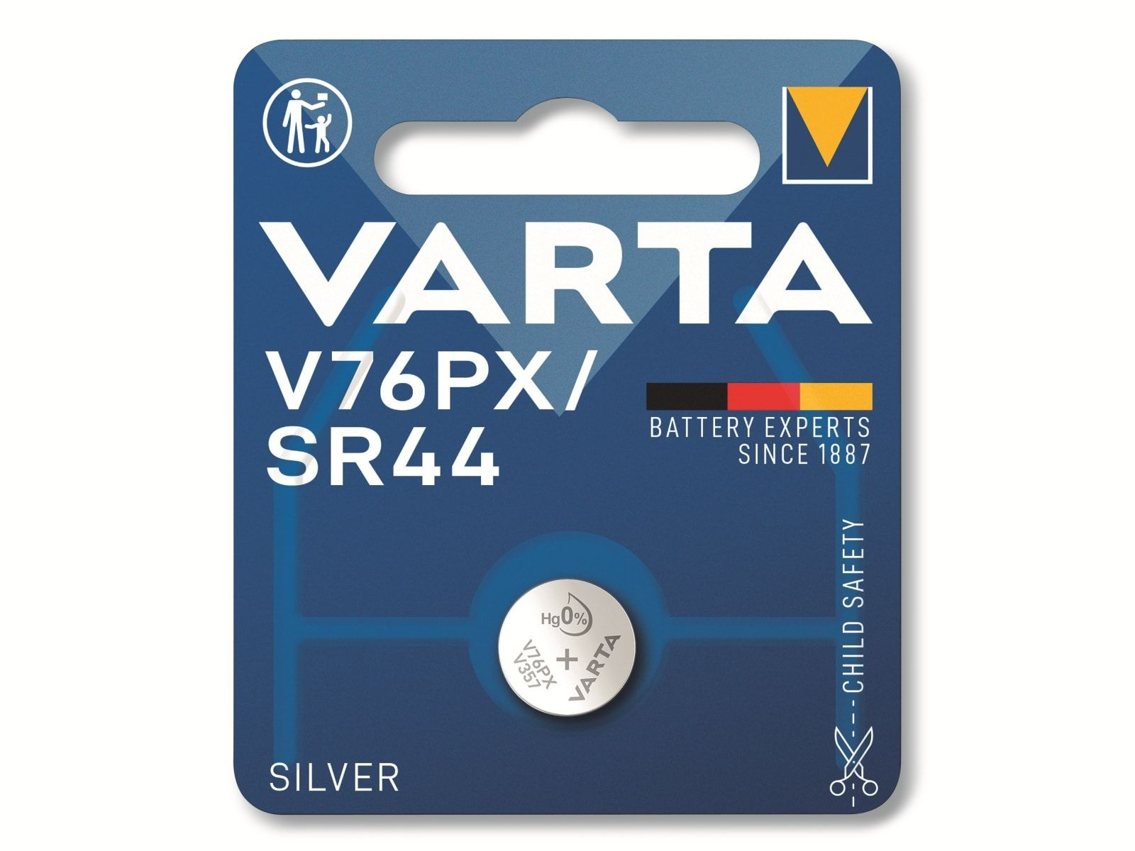 VARTA Electronics V76PX Silberoxid (1er AgO, 1,55V Knopfzelle, 145mAh Blister) Mando 1.55 Knopfzelle Distancia Ah Volt, 0.145