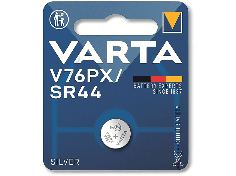 VARTA Electronics V76PX Silberoxid Knopfzelle 1,55V 145mAh (1er Blister) Mando Distancia Knopfzelle, AgO, 1.55 Volt, 0.145 Ah