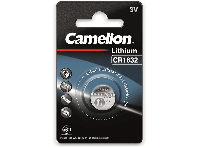 CAMELION CR1632 Lithium Volt, 3 Li-MnO2 Stück 1 0.025 Li-MnO2, (1er Blister) Knopfzelle, Knopfzelle Ah