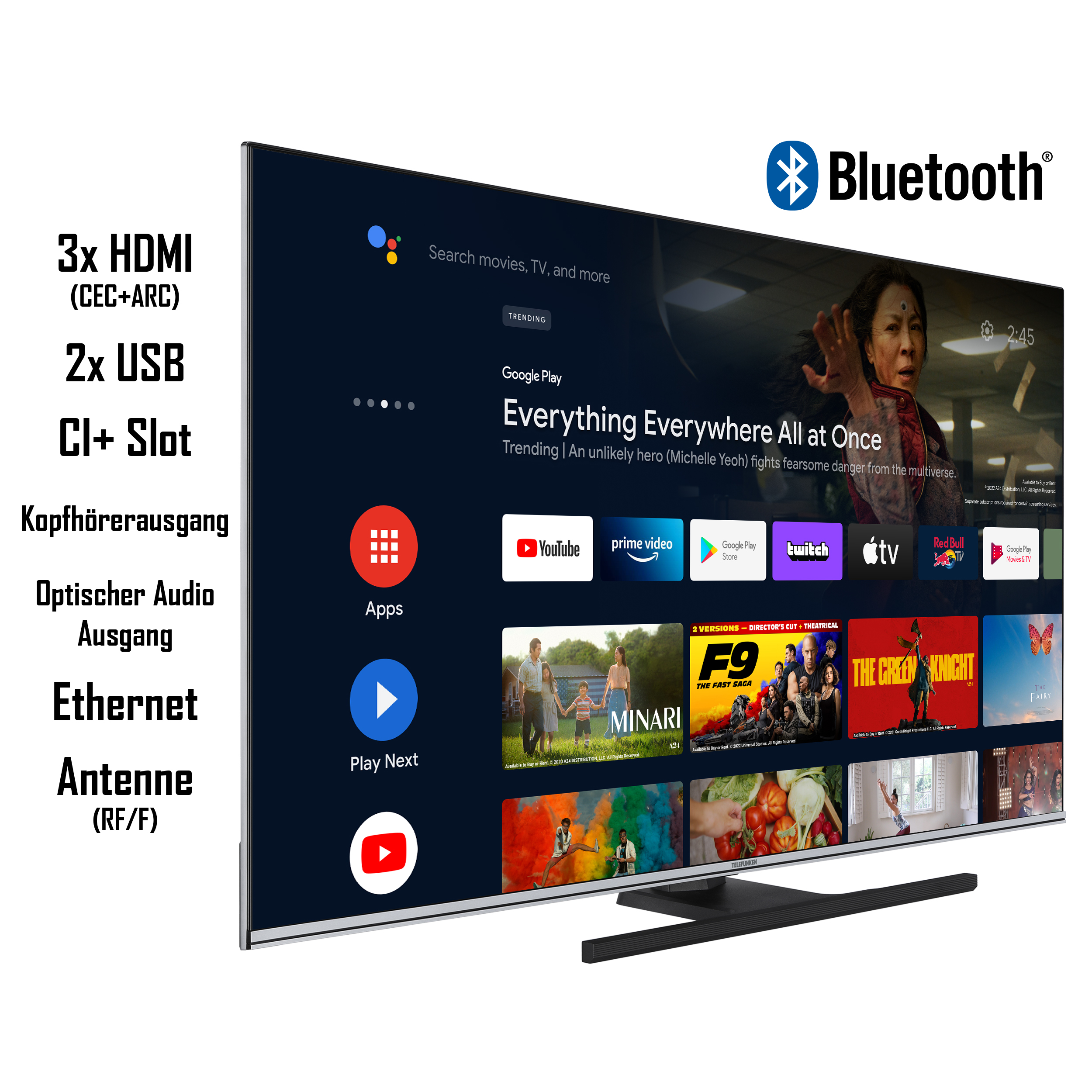 4K, 50 126 TV UHD SMART Zoll QLED TELEFUNKEN QU50AN900M / (Flat, TV) cm,
