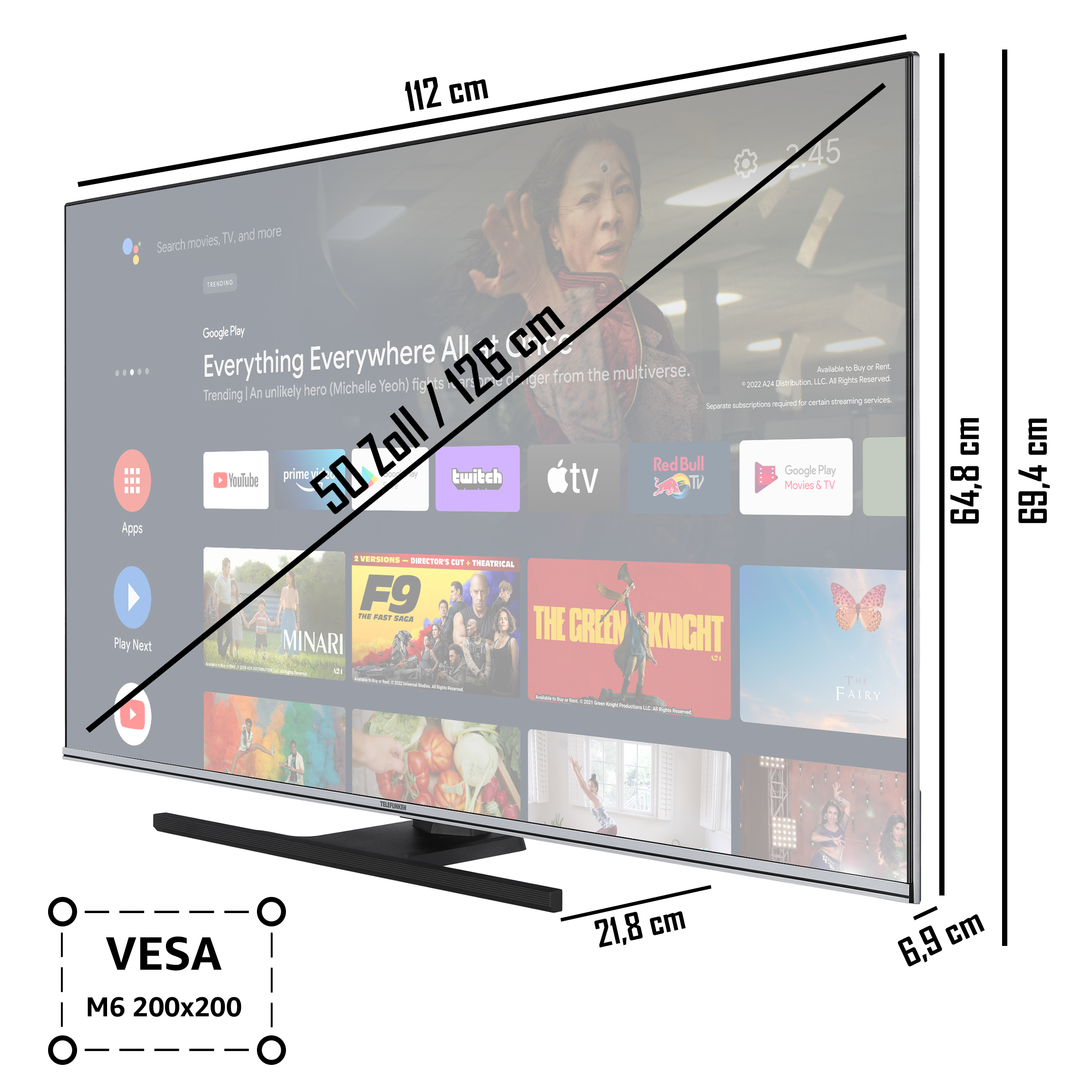TELEFUNKEN QU50AN900M QLED TV SMART cm, 126 50 TV) / 4K, Zoll (Flat, UHD