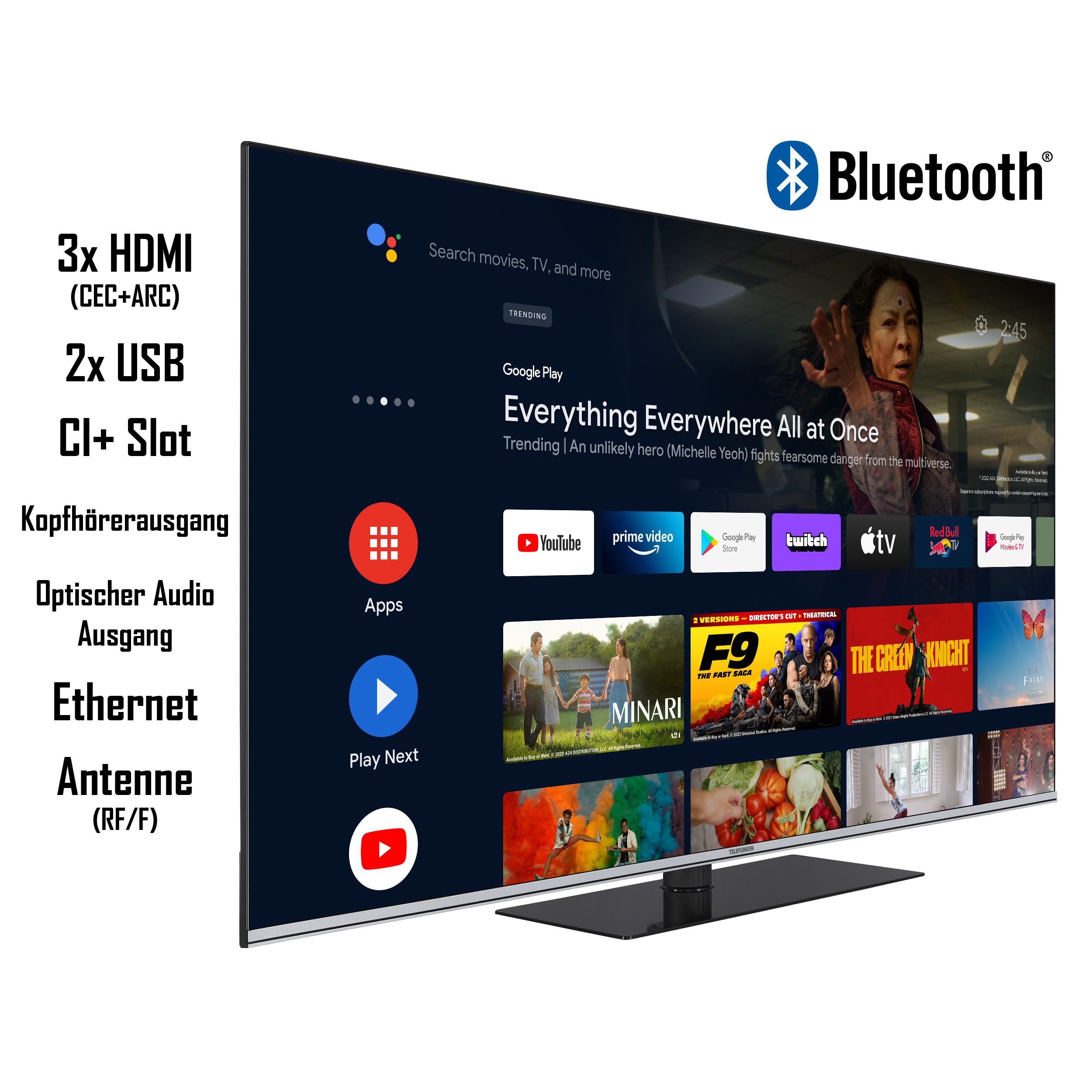 TV) Zoll / (Flat, 164 TV QU65AN900M UHD cm, TELEFUNKEN 65 SMART QLED 4K,