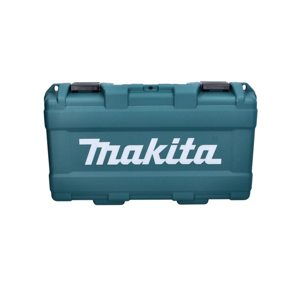 Ein tealfarbener Makita Werkzeugkoffer mit weißem Makita-Logo mittig.