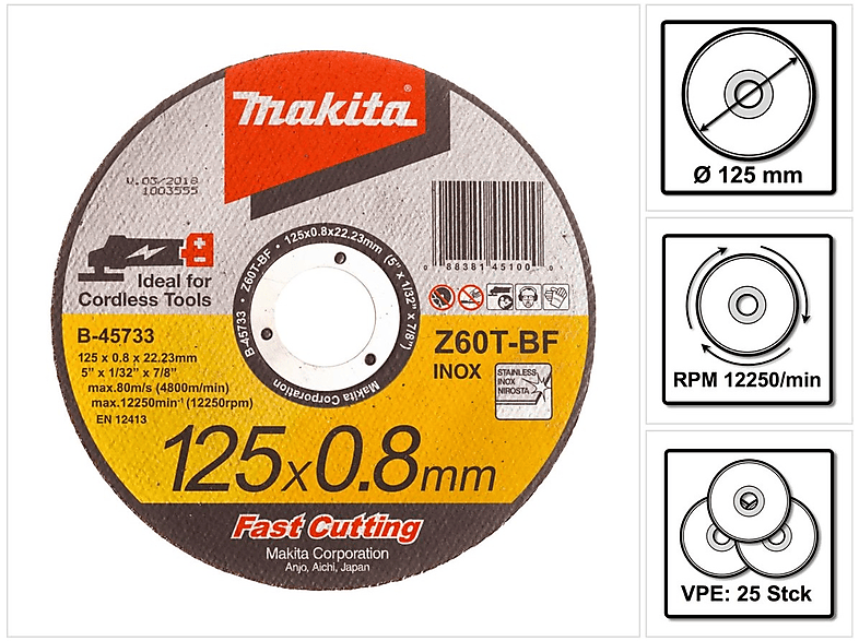 MAKITA 25x Trennscheibe, Schwarz