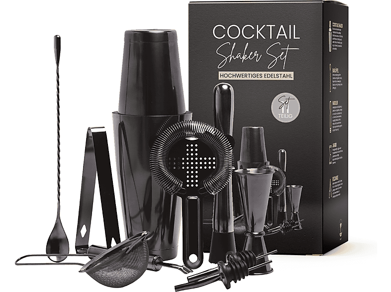 SHAKEIN Edles Cocktail Set 12teilig Cocktail Shaker Set Space Grey (1 Volt) SATURN