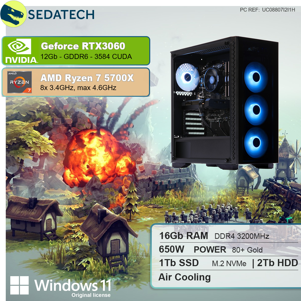 SEDATECH AMD Ryzen Home Gaming RTX™ NVIDIA 1000 16 GB GB mehrsprachig, 11 7 GB 12 HDD, RAM, 3060, Windows PC 7 GB mit AMD 5700X, GeForce Ryzen™ 2000 Prozessor, SSD