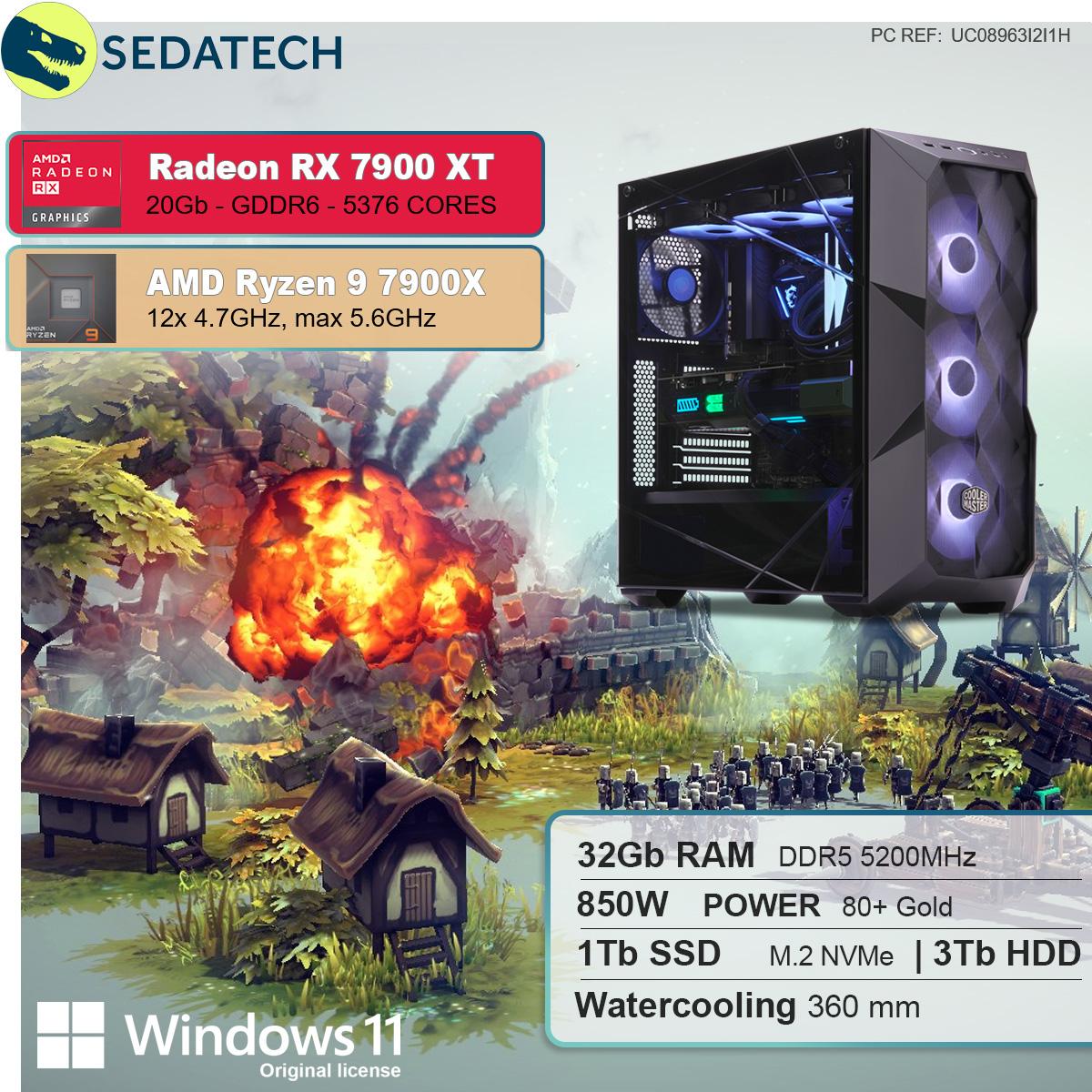 SEDATECH AMD Ryzen Wasserkühlung, SSD, Radeon™ GB 3000 GB 20 mit GB mit PC 1000 32 9 XT, Windows Prozessor, GB 11 RX 9 Ryzen™ 7900 7900X AMD Home AMD Gaming HDD, mehrsprachig, RAM