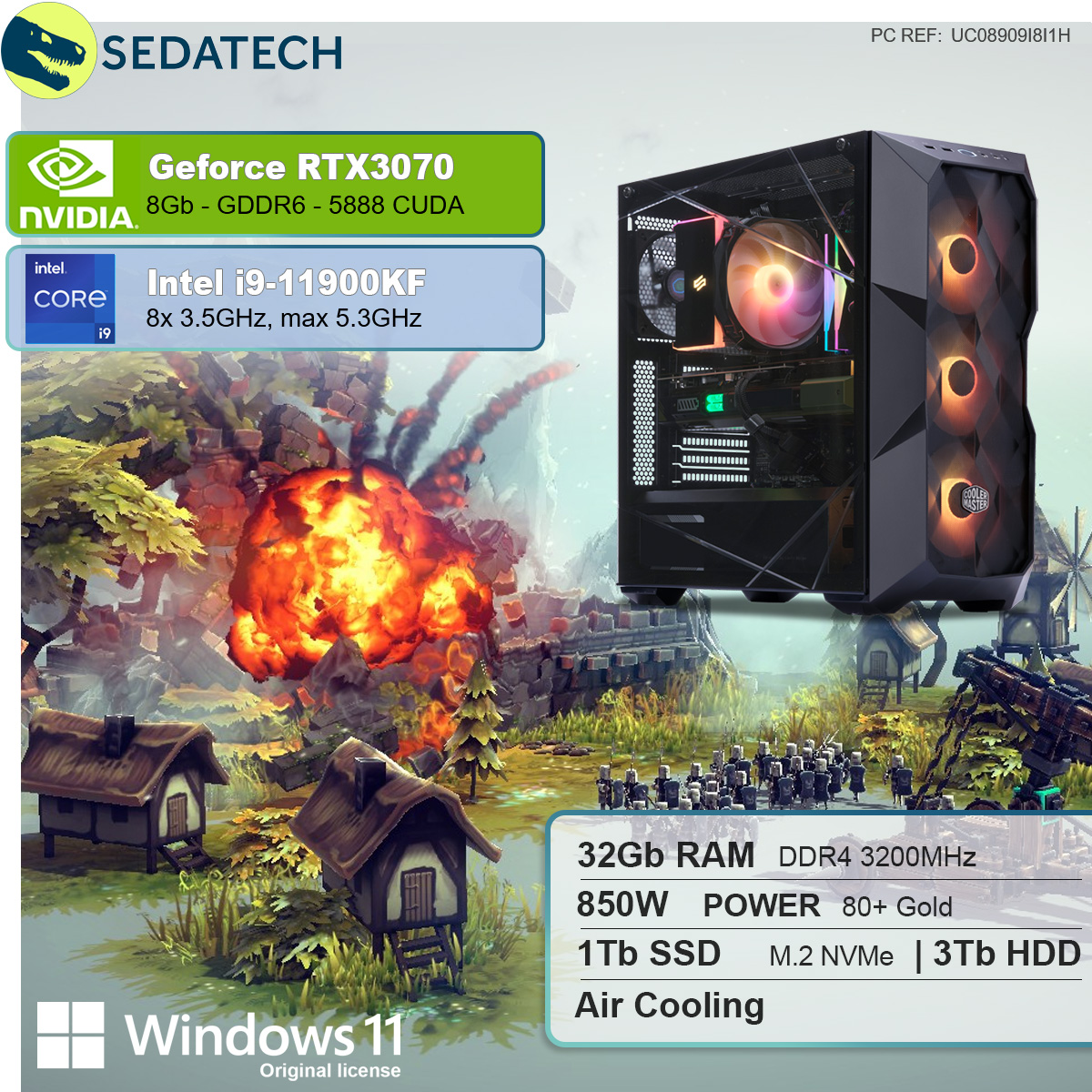 SEDATECH Intel i9-11900KF, i9 mit 1000 11 RTX™ GB 3070, Prozessor, Core™ GB HDD, NVIDIA GB mehrsprachig, 8 PC GB 32 Gaming 3000 Home Intel® GeForce SSD, RAM, Windows