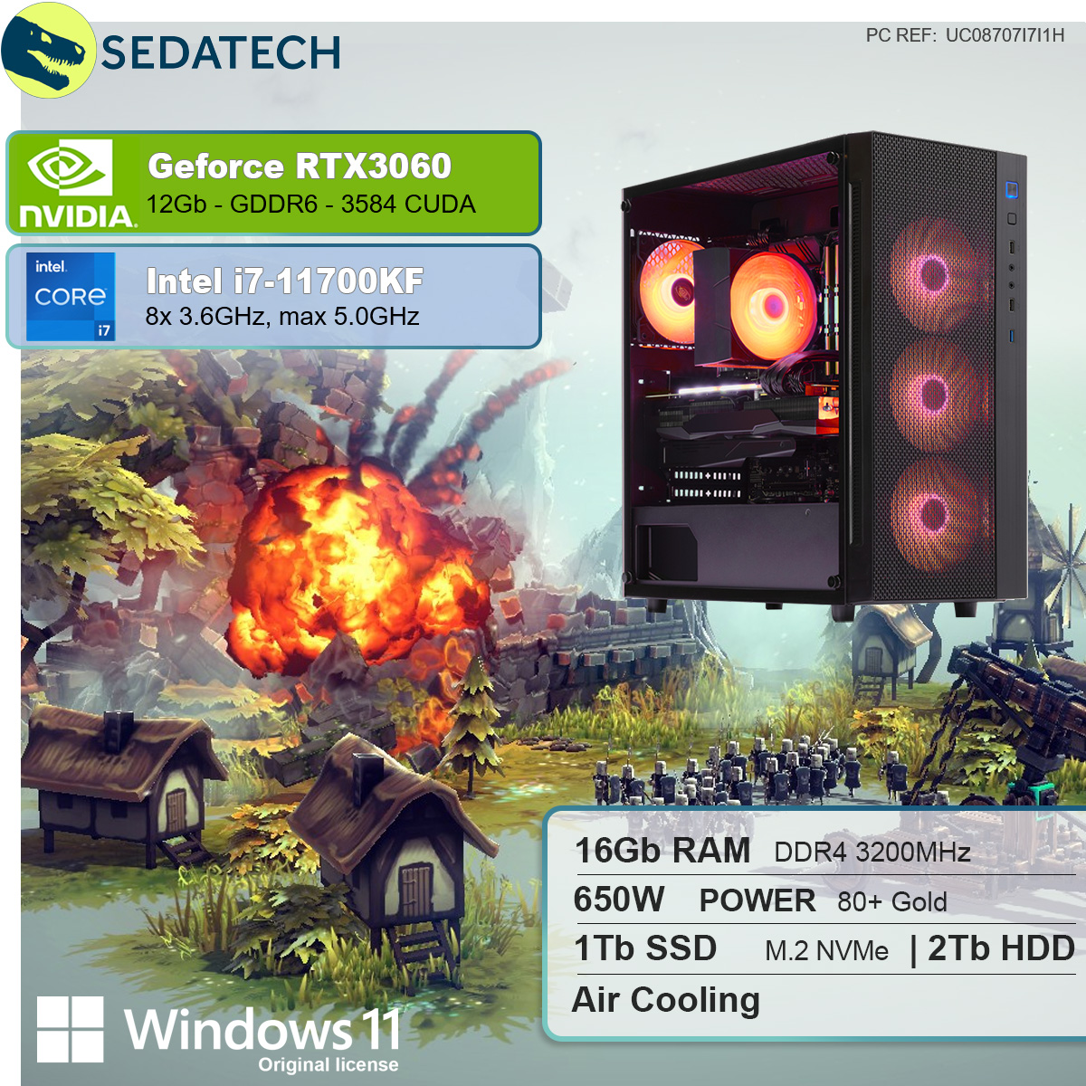 RTX™ GB mit Prozessor, Home SEDATECH GeForce Intel 11 Windows Intel® 16 RAM, NVIDIA 1000 GB 3060, mehrsprachig, 2000 Gaming HDD, i7 i7-11700KF, GB 12 Core™ GB PC SSD,