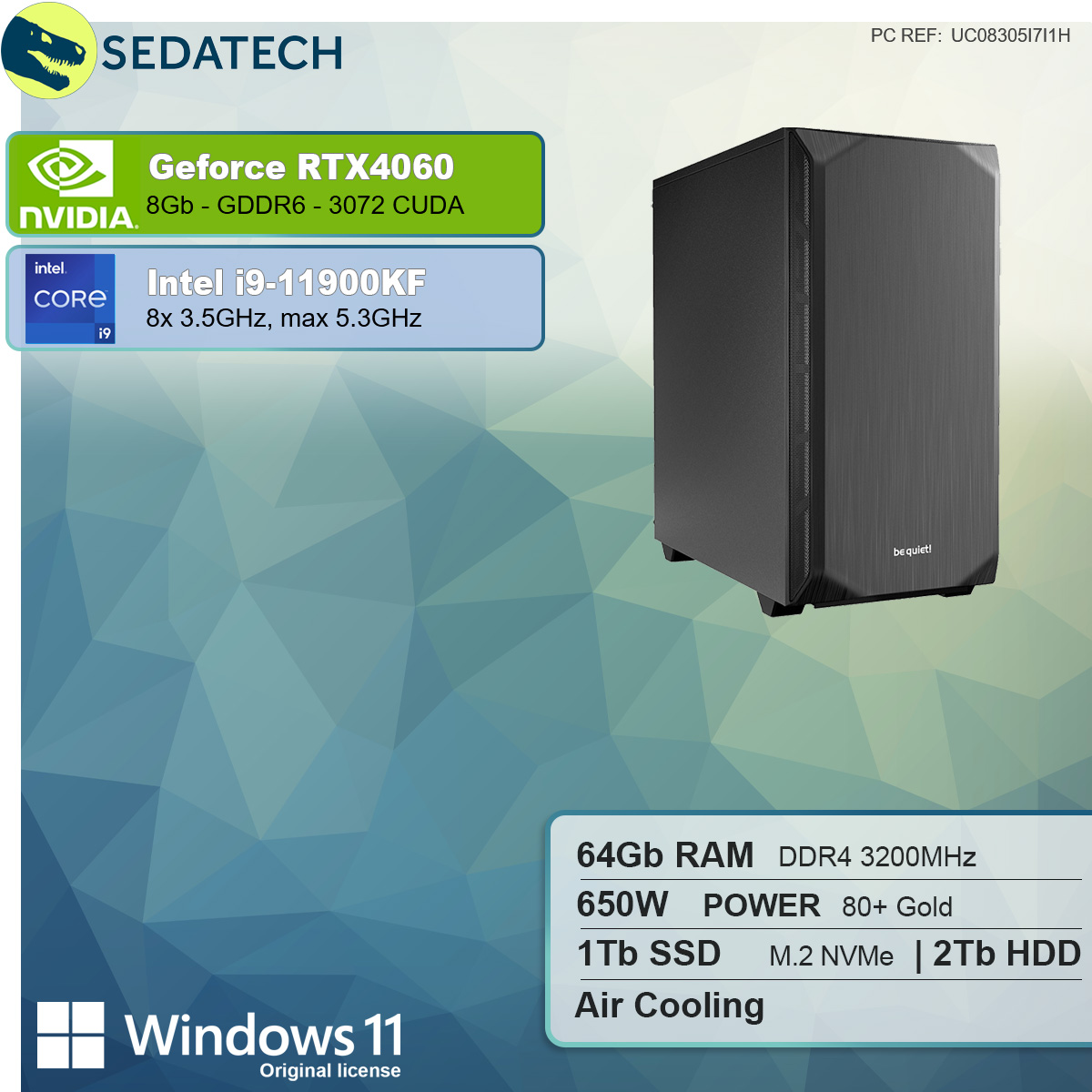 SEDATECH Intel i9-11900KF, Windows 11 Intel® NVIDIA i9 4060, 8 GeForce mit Home SSD, RTX™ 64 HDD, GB RAM, 1000 mehrsprachig, GB PC-desktop GB 2000 GB Core™ Prozessor