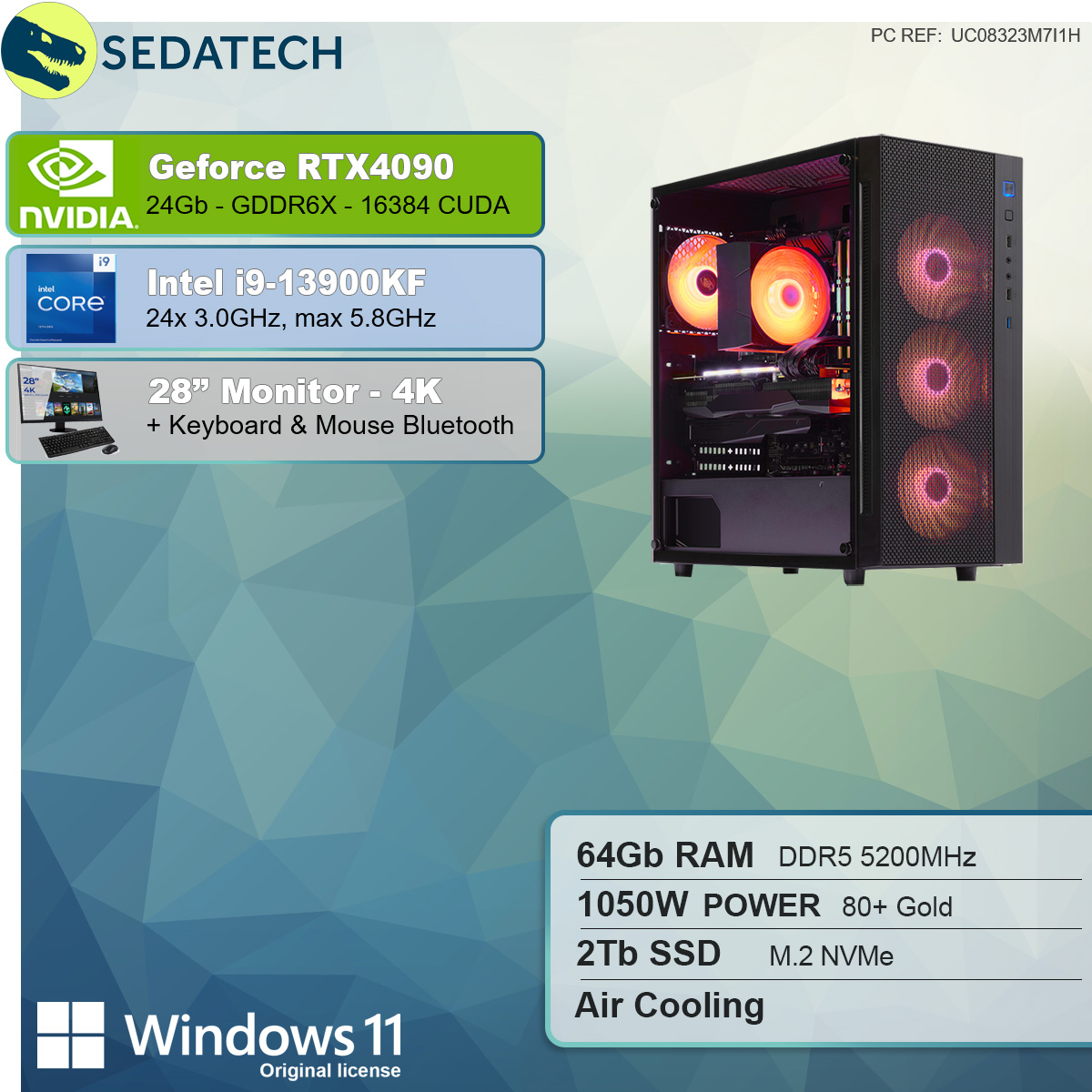 SEDATECH Intel Prozessor, 2000 RTX4090, i9-13900KF, i9-13900KF GB GB GB 64 Intel RAM, Geforce PC-desktop 24 SSD, mit