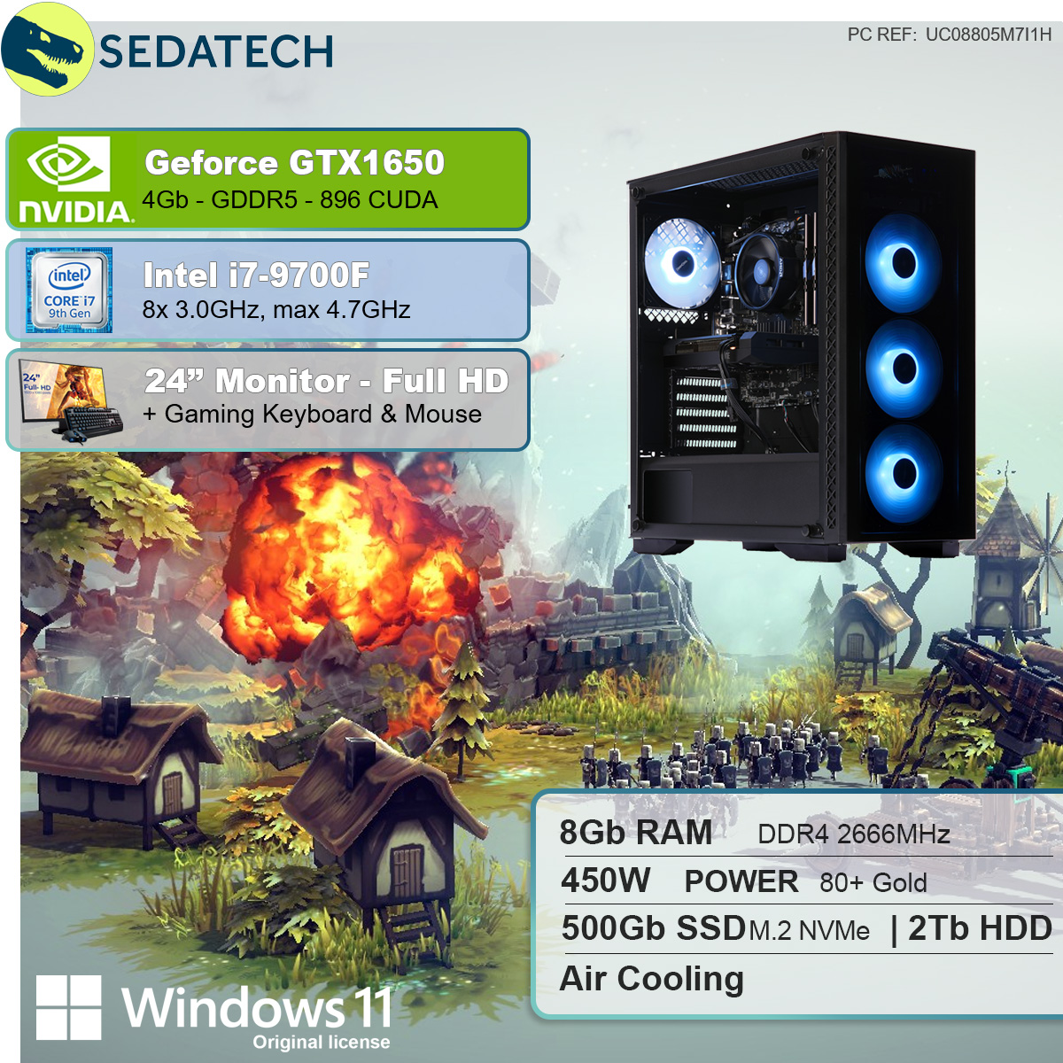 PC Geforce GB 8 RAM, i7-9700F, 2000 Gaming GB Prozessor, GB Intel GB SSD, 4 SEDATECH Intel 500 mit i7-9700F HDD, GTX1650,