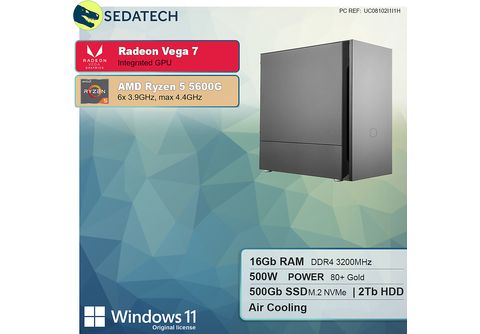 Home GB mit 5 AMD SEDATECH 16 Ryzen mehrsprachig, Ryzen™ 11 RAM, Prozessor, | MediaMarkt 5600G, AMD GB 2000 SSD, HDD, Radeon™ 5 Onboard Windows AMD PC-desktop 500 GB Graphics