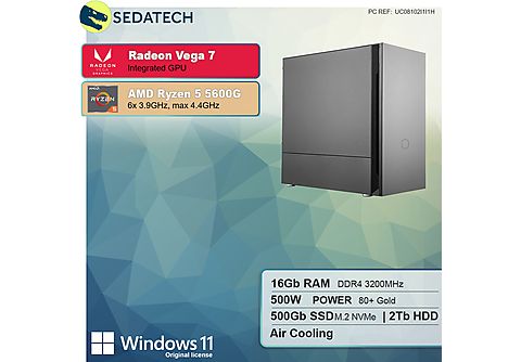 SEDATECH AMD Ryzen 5 5600G, Windows 11 Home mehrsprachig, PC-desktop mit AMD  Ryzen™ 5 Prozessor, 16 GB RAM, 500 GB SSD, 2000 GB HDD, AMD Radeon™ Onboard  Graphics | MediaMarkt