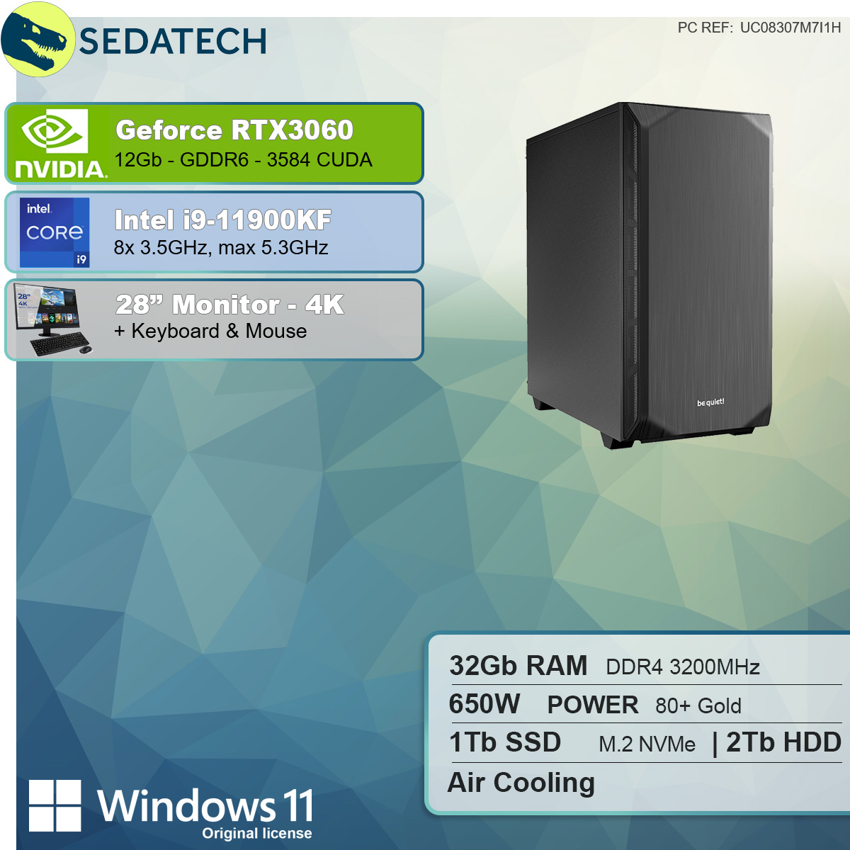 SEDATECH Intel i9-11900KF, PC-desktop mit RTX3060, Prozessor, HDD, i9-11900KF GB 12 Intel RAM, GB GB SSD, 32 GB 1000 Geforce 2000