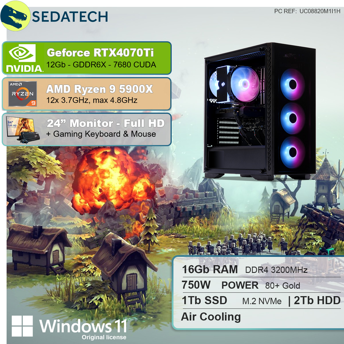 GB 12 Geforce 5900X, 16 9 RTX4070Ti, Ryzen GB mit HDD, Ryzen SSD, RAM, Prozessor, 1000 GB AMD SEDATECH GB 2000 Gaming PC AMD 5900X 9