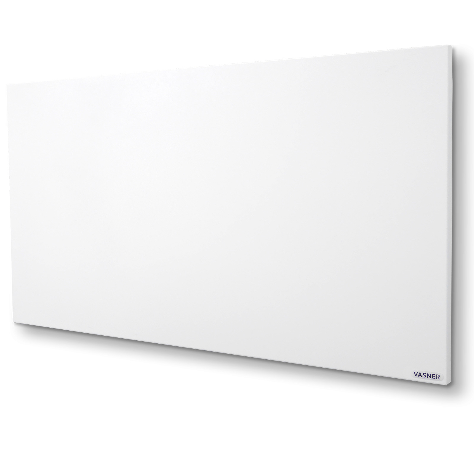 Weißer, rechteckiger Wand-Elektroheizer mit Markennamen 'VASNER'.