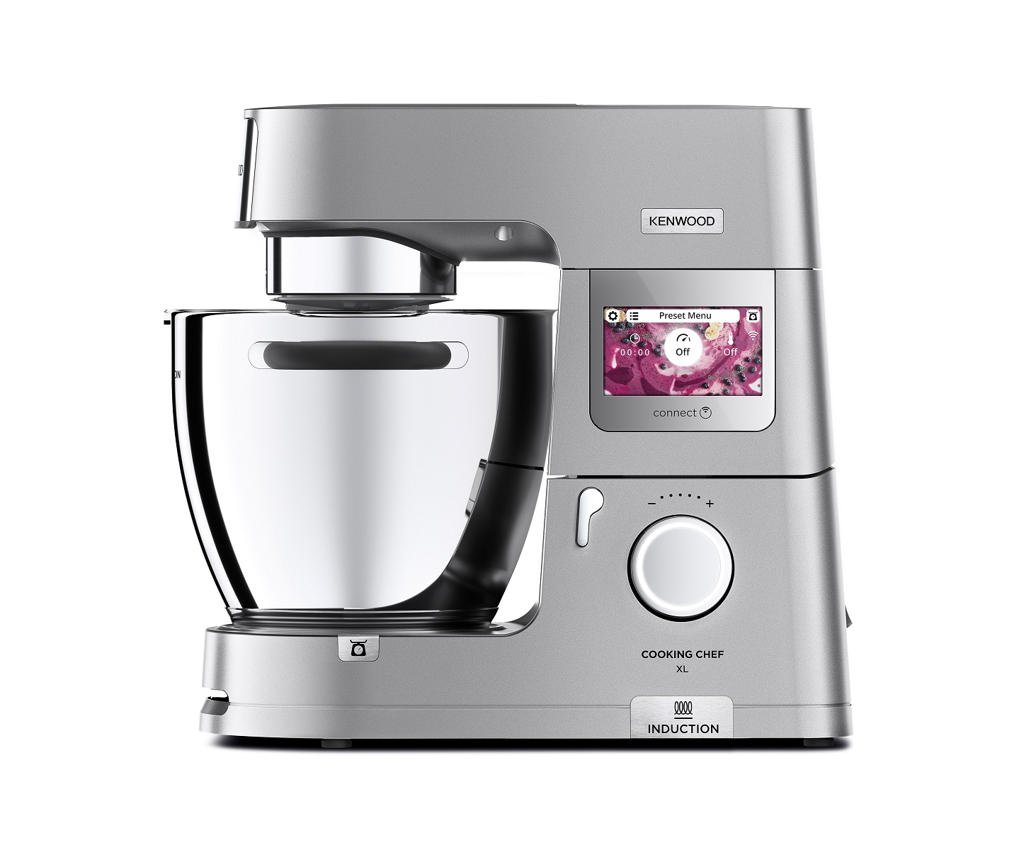 Silberner Kenwood Cooking Chef XL. Mit Digitalanzeige und Schüssel.