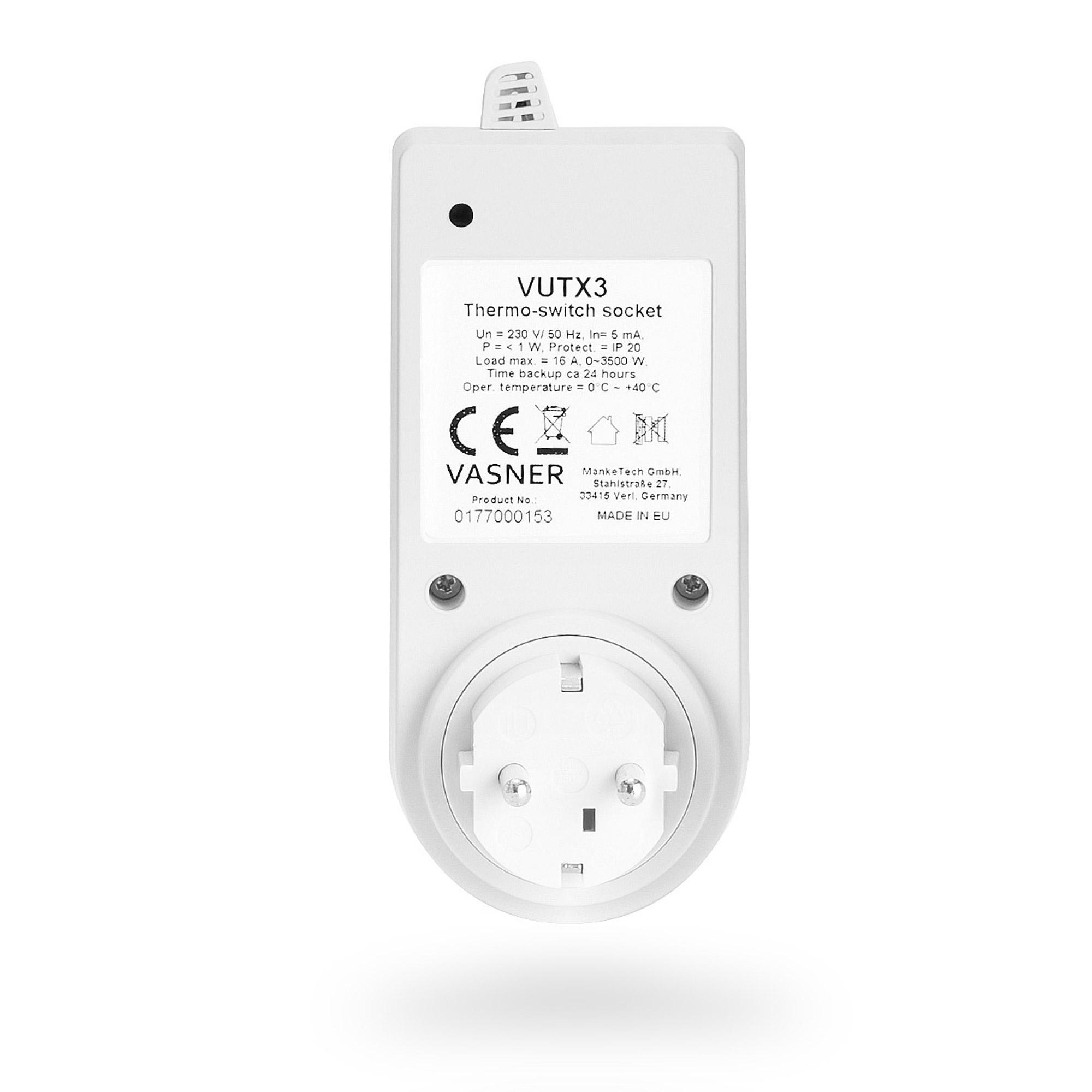 VASNER VUTX3 Weiß Steckdosen-Thermostat, Universal