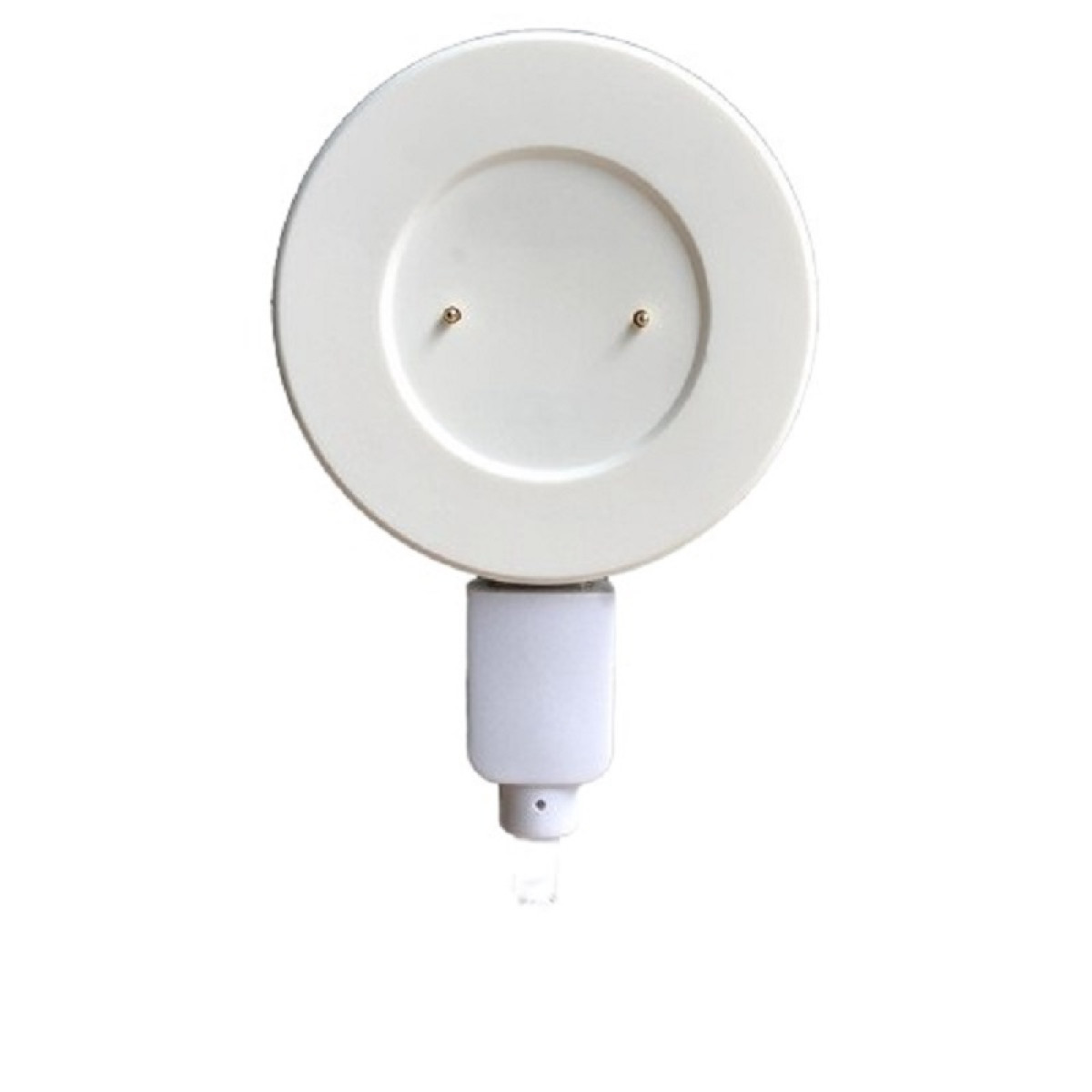 Biała stacja ładująca do smartwatcha. Ma dwa złote piny i port USB-C.